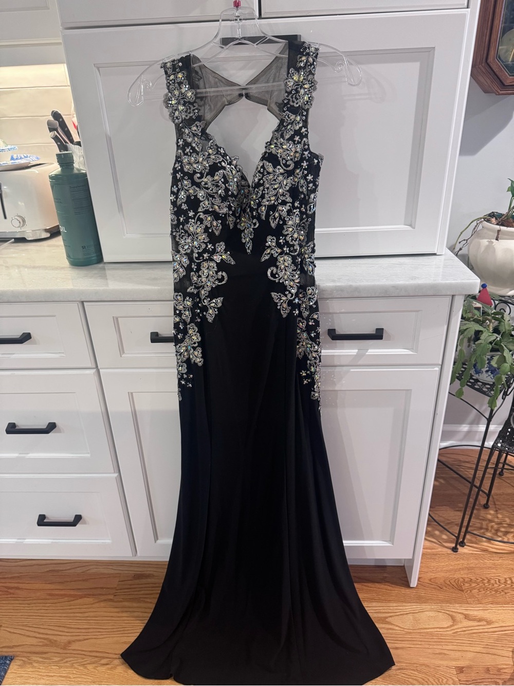 Embellished Black Evening Gown with Silver Beading